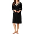 thumbnail image 1 of INSPIRE CHIC Pyjama Femme Col en V avec Ceinture Nouée Manches Longues Chemise de Nuit Douce Robe de Détente Midi L Noir, 1 of 6