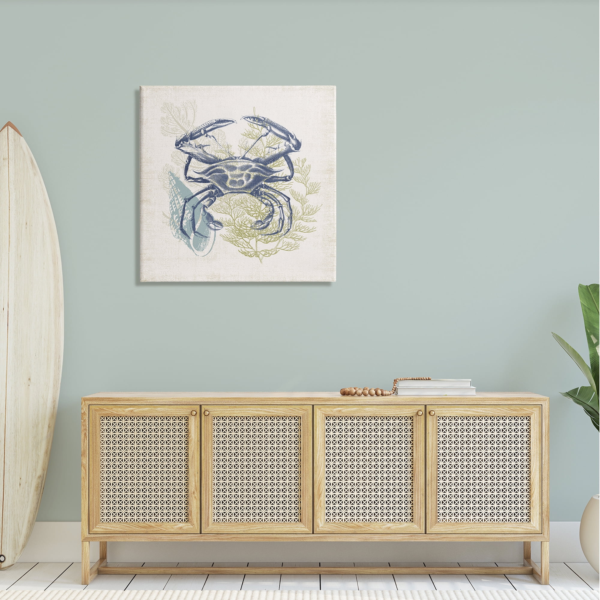 Stupell Industries Ocean Crab Detailed Botanical Overlay Rustic Design Graphic Art Gallery Wrapped Canvas Print Wall Art, Design by Victoria Barnes
