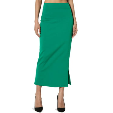 GUIGUI Women's Long Skirts Women's S~3X Side Slit Ponte Knit High Waist ...