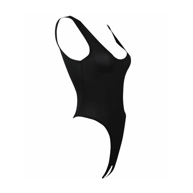DPOIS Women's Stretchy High Cut Thong Monokini Swimwear Bodysuit Leotard  Black One Size 