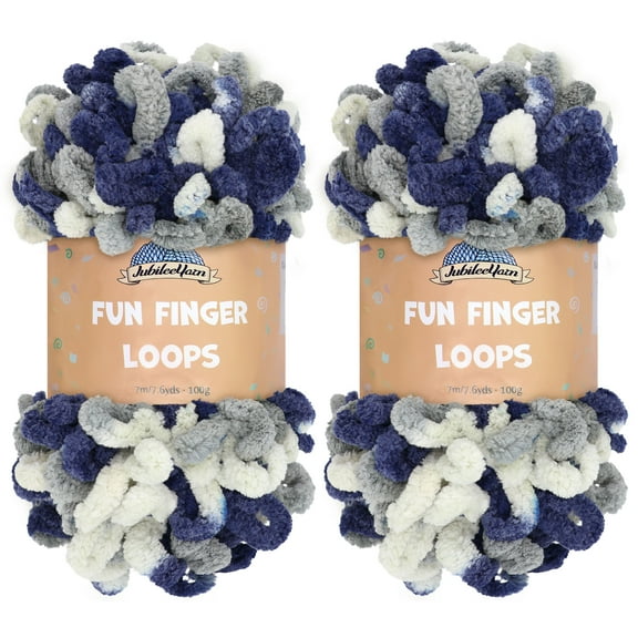 JubileeYarn Fun Finger Loops Yarn - Jumbo Polyester - Team Spirit Colors - 100g/Skein - Multicolor Navy Grey - 2 Skeins