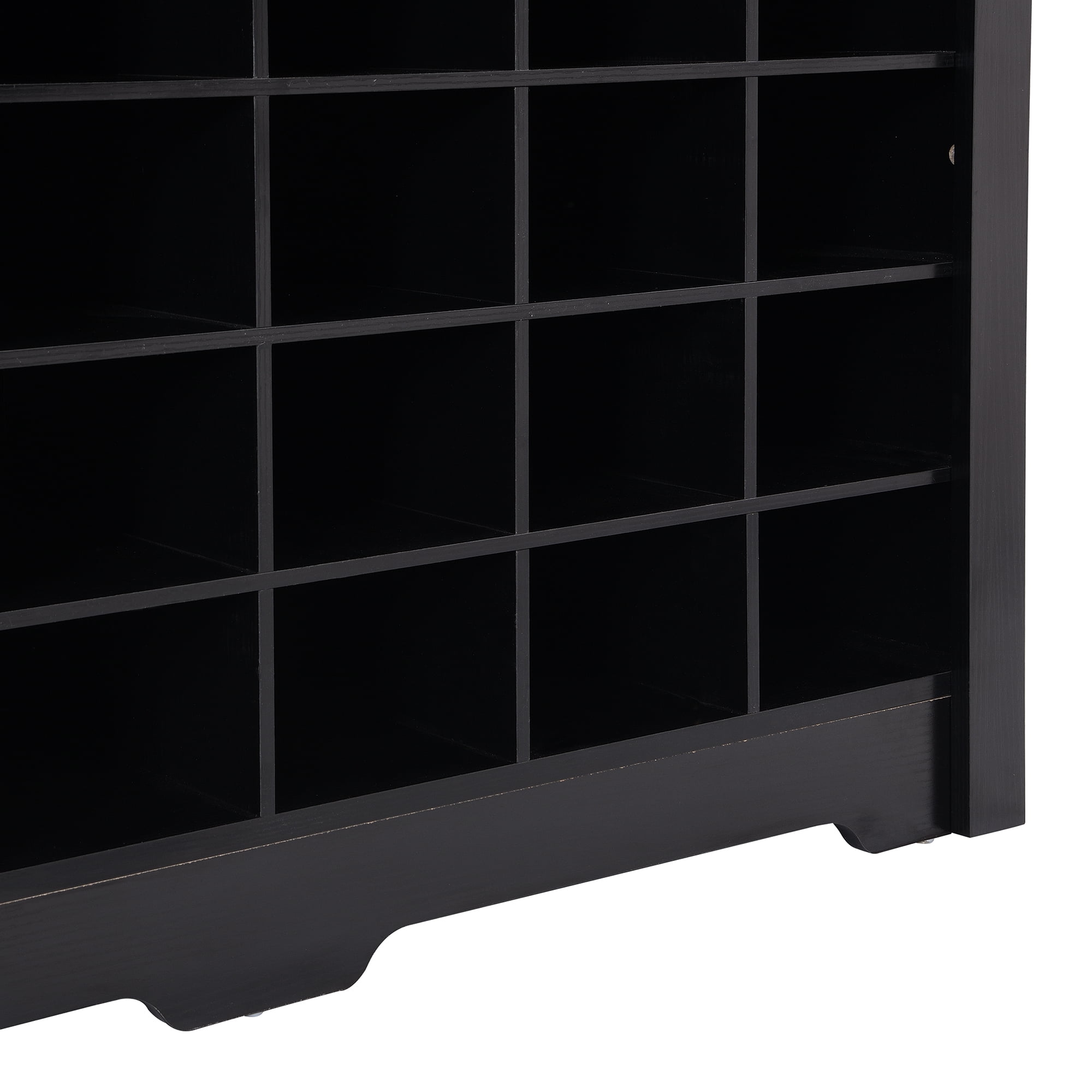 MAYEERTY Sleek Design 24 Shoe Cubby Console, Modern Shoe Cabinet with Curved Base, Versatile Sideboard with High-quality for Hallway, Bedroom, Living Room, Black