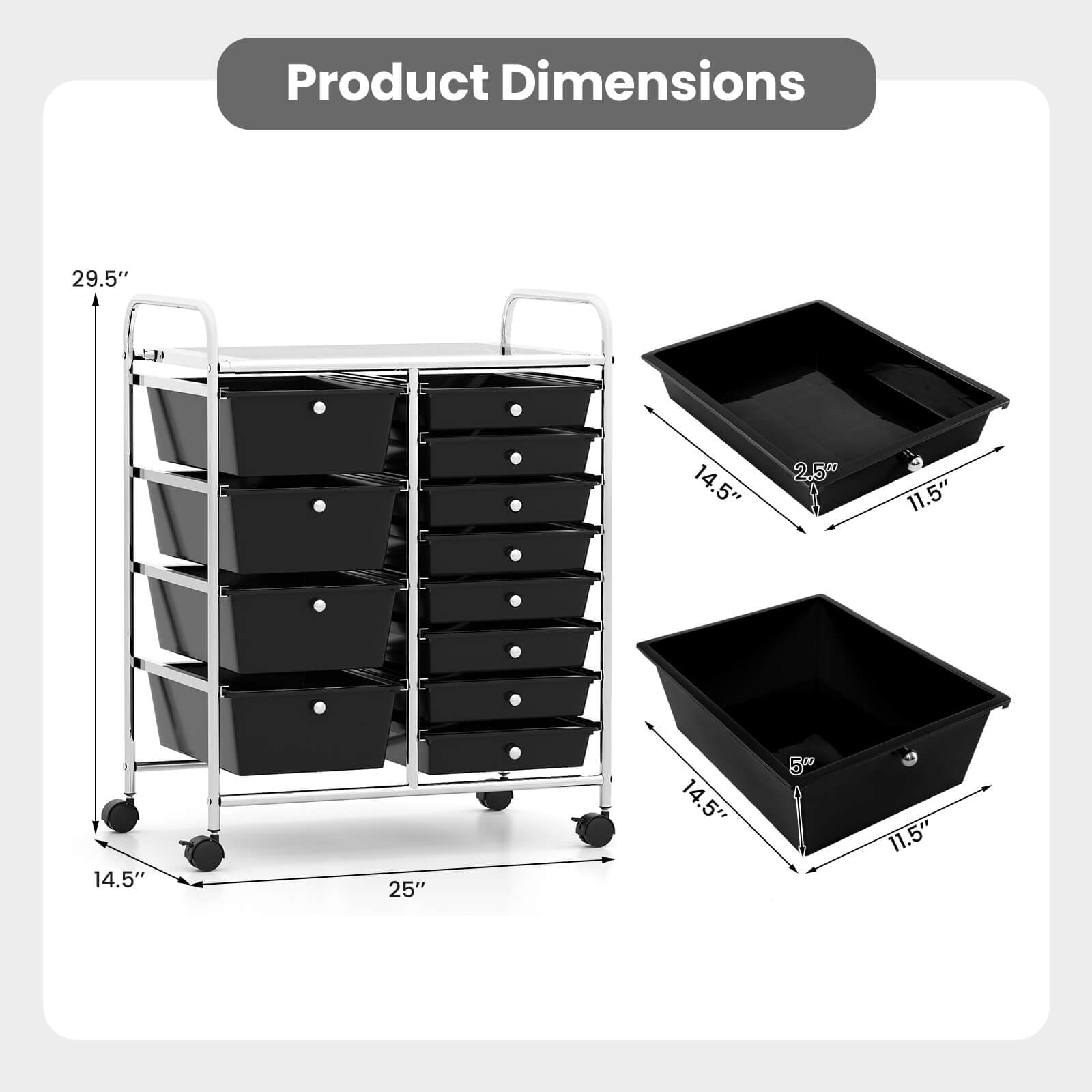 Costway 12-Drawer Rolling Storage Cart with Removable Drawers & Lockable Casters for Office Black