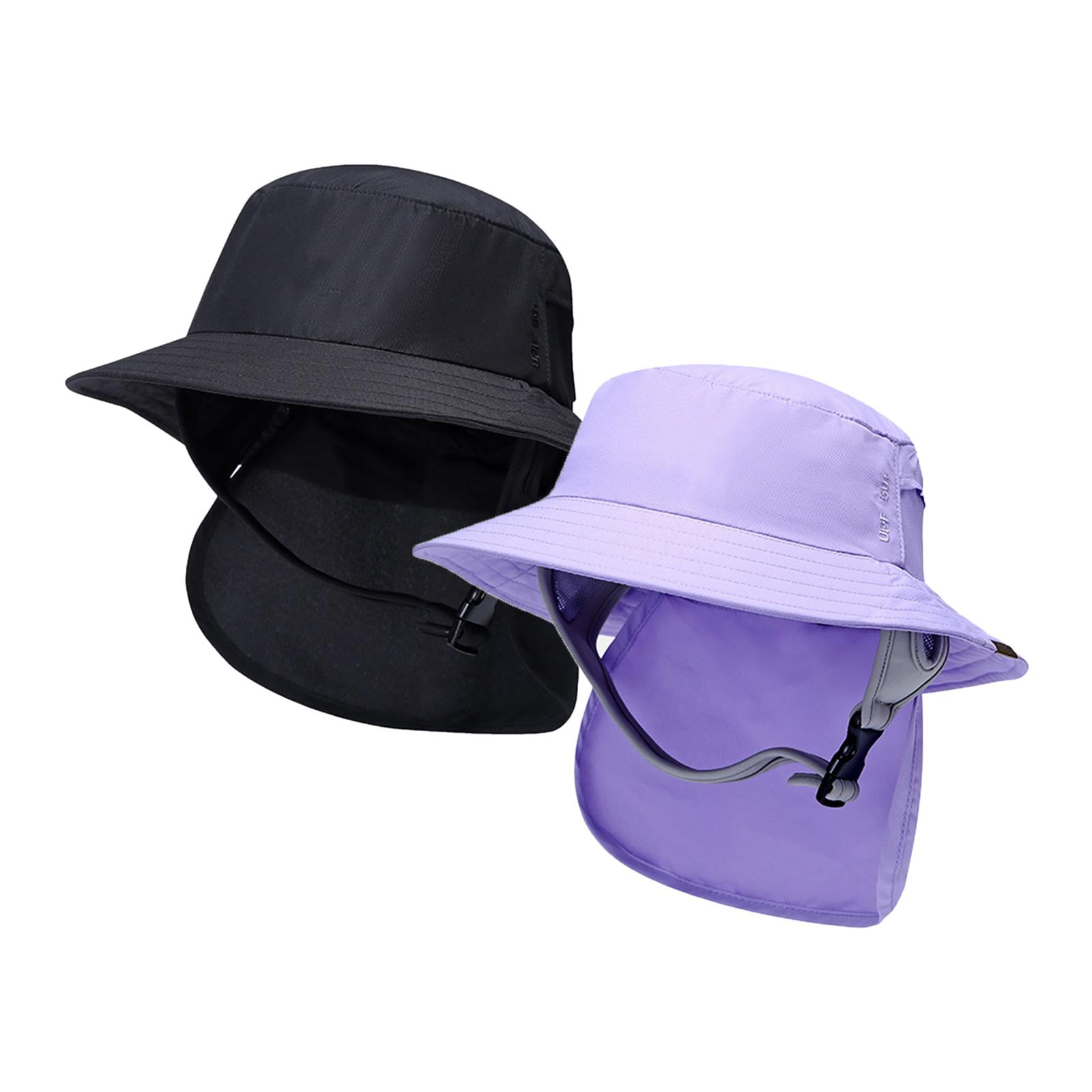 2Pieces Lightweight Surf Bucket Hat with Chin Straps Neck Flap Cover Wide Brim Hat for Surfing