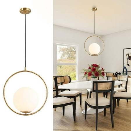 

YANSUN Gold Circle Modern Globe Pendant Light with Frosted Glass Lampshade-1-Light for Kitchen Island Living Room Beside