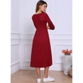 thumbnail image 3 of DARING DIVA Waffle Knitted 3/4 Sleeve Square Neck A Line Maxi Dress L Dark Red, 3 of 6