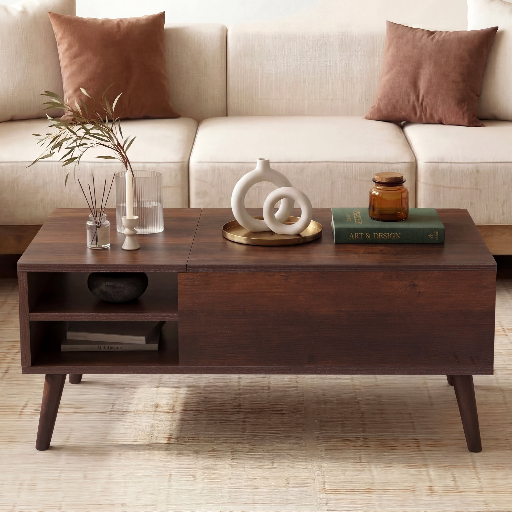 GALAXHERO Coffee Table with Removable Storage Shelves Lift Top Small Coffee Table for Living Room Espresso
