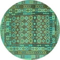 thumbnail image 1 of Ahgly Company Machine Washable Indoor Round Southwestern Turquoise Blue Country Area Rugs, 5' Round, 1 of 4