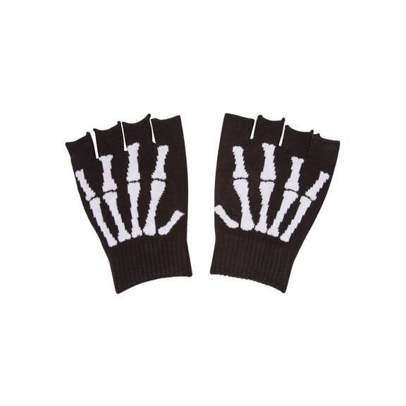 Skeleton Fingerless Black Winter Gloves