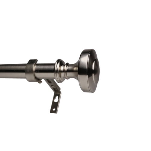 Brushed Steel Adjustable Single Curtain Rod with Decorative Finials
