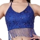 thumbnail image 5 of Top corto con borlas para danza del vientre, para fiesta, disfraz, lentejuelas, ajustable, con purpurina, para mujer Azul oscuro, 5 of 8