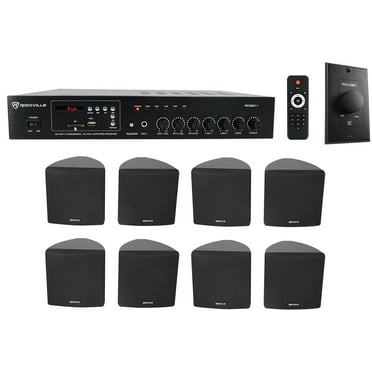 Rockville Commercial Restaurant Amp (8) Black 3.5" Cube Speakers Wall Controller