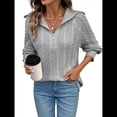 thumbnail image 3 of Suéteres para Mujer, Moda de Otoño, Jersey Holgado con Cremallera de un Cuarto, Cuello, Larga, Punto , Ropa de Invierno Gris S, 3 of 10