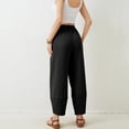 thumbnail image 3 of WULMLEO Barrel Pants Women Cotton Baggy Elastic Waist Loose Fit Cropped Palazzo Trousers Casual Lightweight Comfy Travel Outfits Black XL, 3 of 5