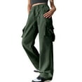 thumbnail image 1 of Vaqueros cargo de cintura media para mujer: pantalones vaqueros elásticos de pierna ancha con bolsillos; cintura alta, corte holgado, adecuados para ocasiones informales o elegantes., 1 of 4