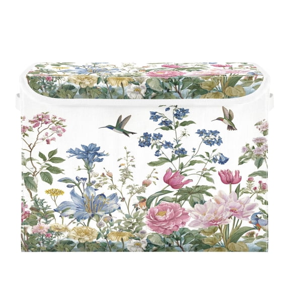 Storage Box With Lid 16.5x12.6x11.8In Foldable Stacked Household Storage Box Flowers and Hummingbirds