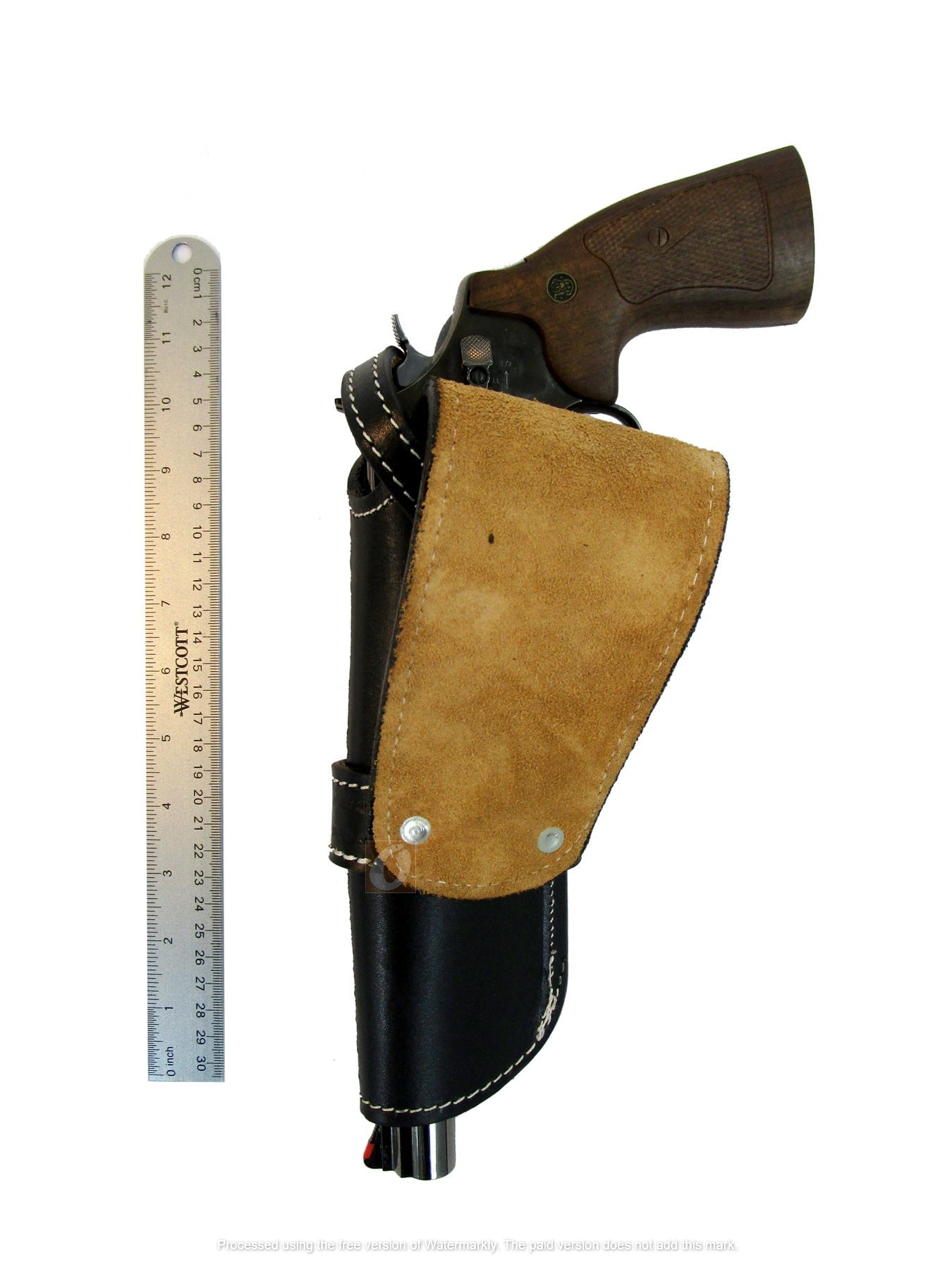 Leather Holster Basket Tooled Long Barrel Western Gun Cover Black Color - Right Handed