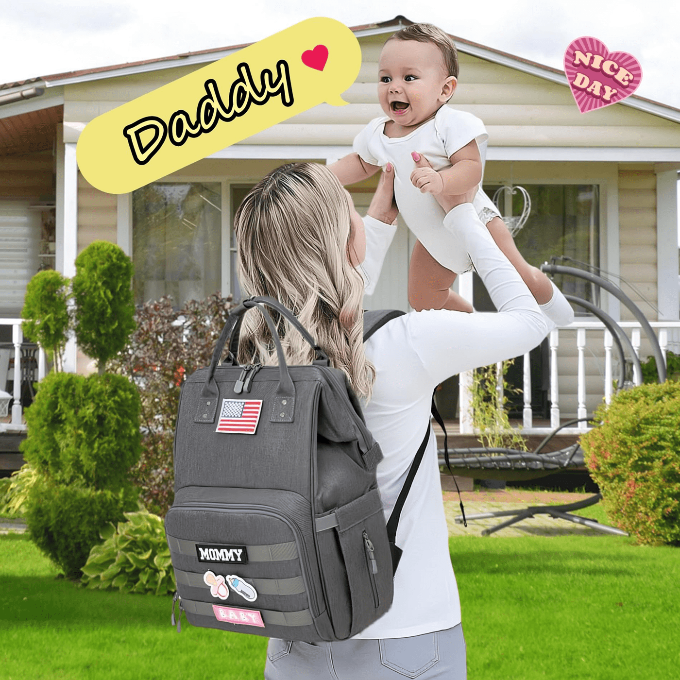 Diaper Bag Backpack for Dad and Mom with USB Charging Port Stroller Straps and Insulated Pocket,army military Travel Nappy Backpack (Dark Grey)