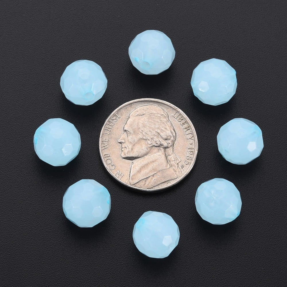 Imitation Jelly Acrylic Beads Faceted Round Light Sky Blue 10x9.5mm Hole: 1.8mm about 890pcs/500g