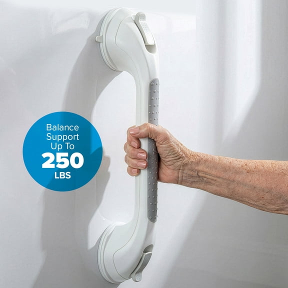 SlipX Solutions Bath Grab Bar With Anti-Slip Grip, 17”, Shower Handles for Seniors, No Drilling