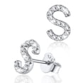 thumbnail image 1 of Pendientes pequeños de plata esterlina con inicial de circonita cúbica Pendientes con letra S Silvora, 1 of 8