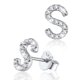 thumbnail image 1 of Pendientes pequeños de plata esterlina con inicial de circonita cúbica Pendientes con letra S Silvora, 1 of 8