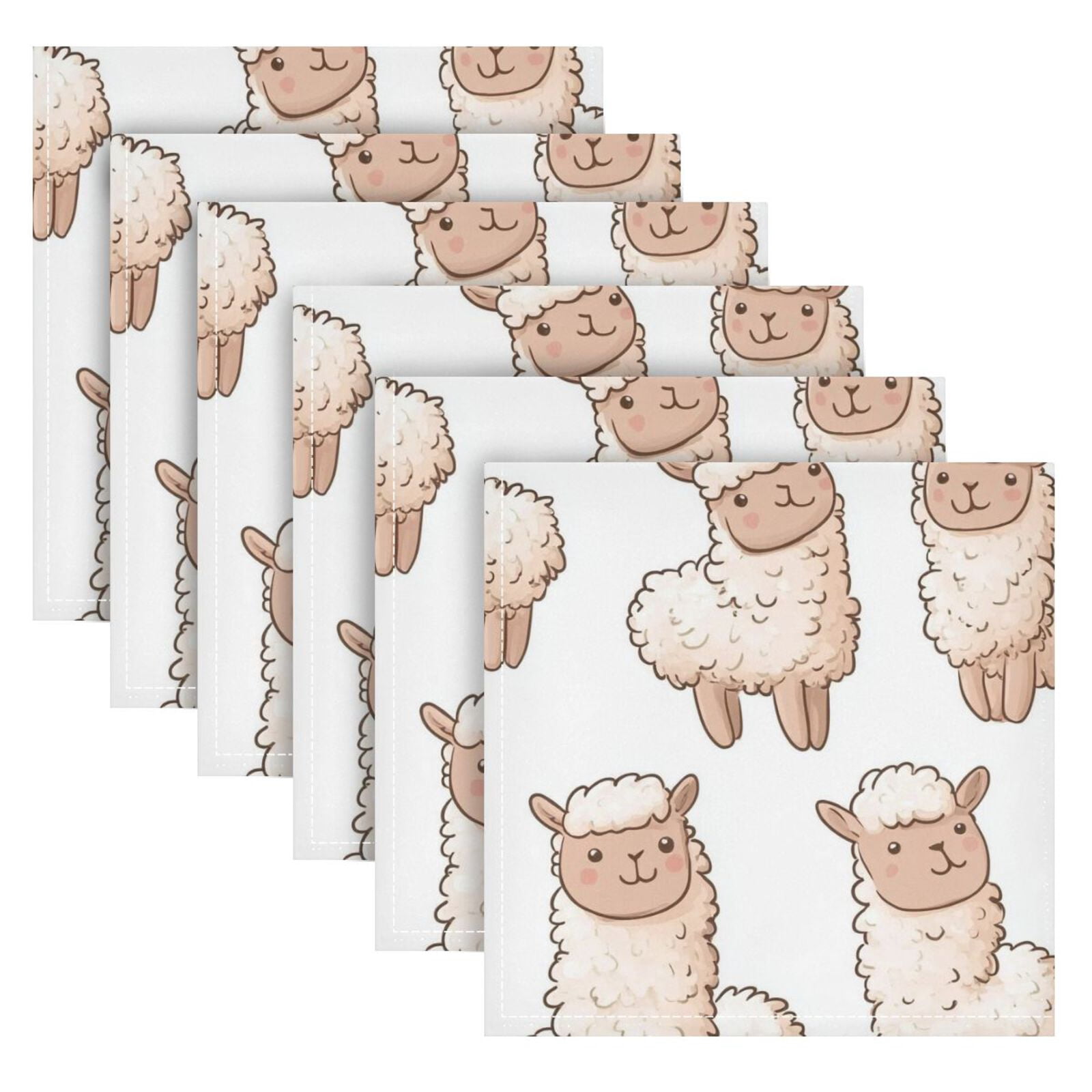 JSTEL Cute Llama Sheep Cloth Napkins Set of 6, 20x20 Inch Washable and Reusable Napkin for Decoupage Dinner Party Everyday Use