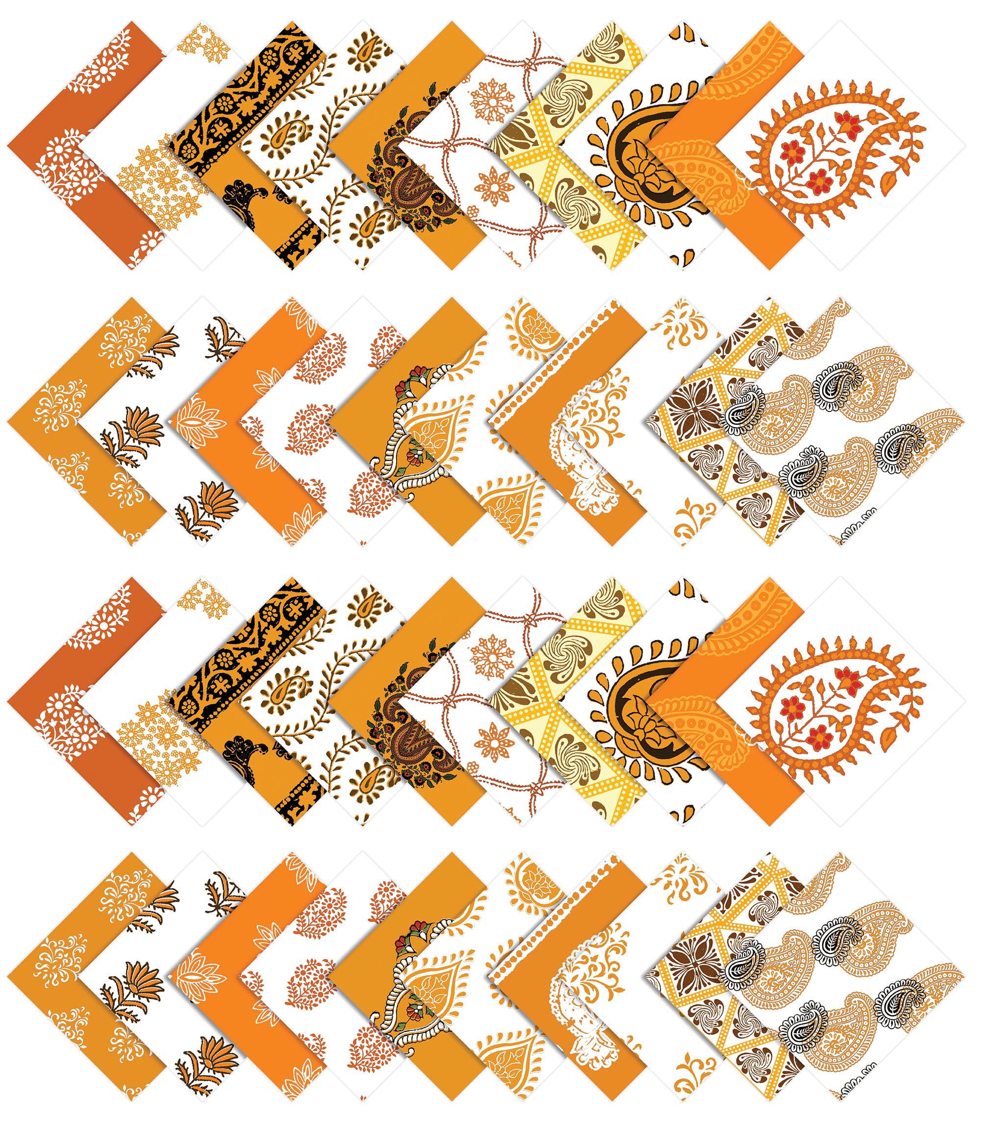 Soimoi 40Pcs Paisleys Print Cotton Precut Fabrics For Quilting Craft Strips 2.5 inches Jelly Roll - Orange