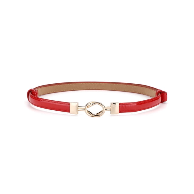 Cinturones delgados de alta cintura para mujeres INSPIRE CHIC con hebilla de metal ajustable, hebilla redonda roja de 22"-39"*3/8" (L*W)