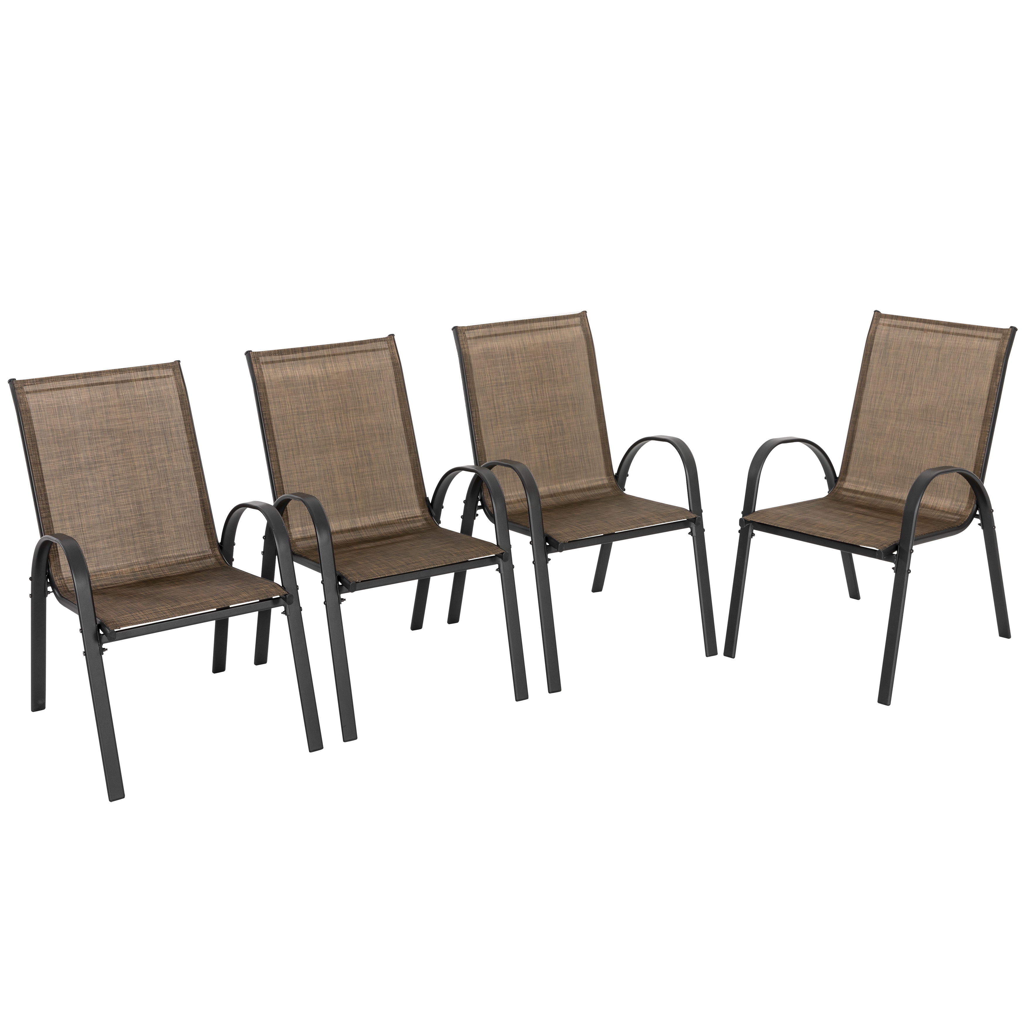 Nuu Garden Outdoor Stackable Chairs Set of 4, Patio Dining Chairs for All Weather, Breathable Textilene Outdoor Chair Set with Armrests, Brown