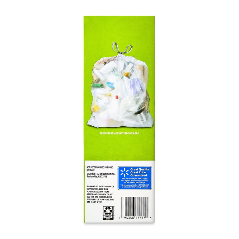 Great Value 30 Gallon Large Clear Drawstring Trash Bags photo 6