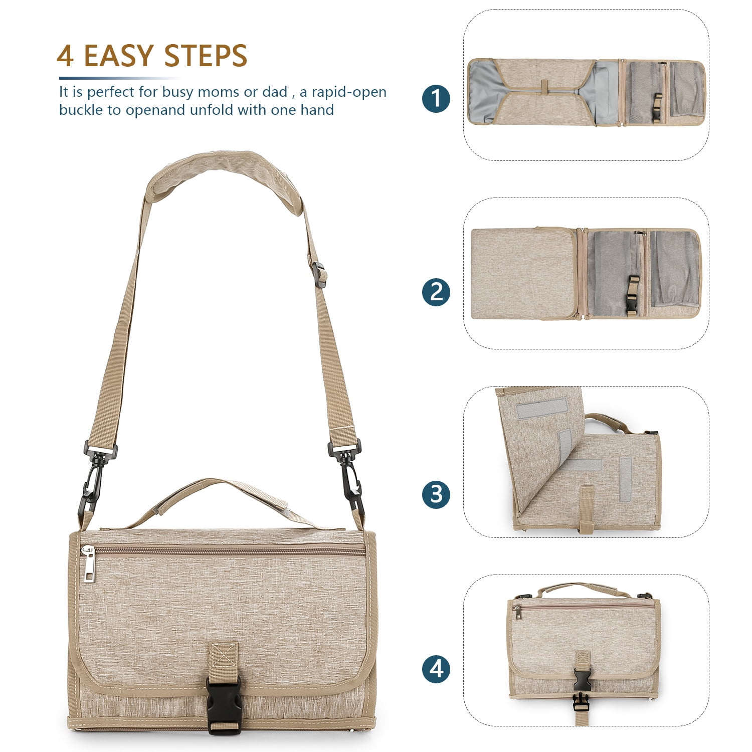 SPEKSEE Portable Diaper Changing Pad - Outdoor Travel Foldable Waterproof Diaper Bag with Shoulder Strap and Wet Wipes Pocket
