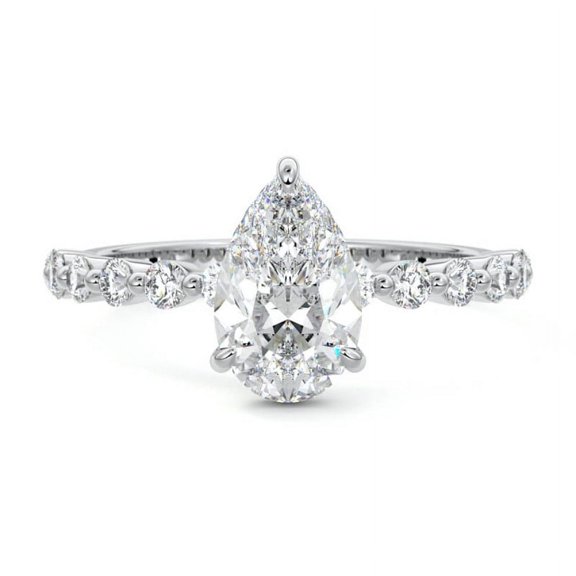 Golden Jewel 1.8 Ct Pear Cut Lab Created Diamond Ring - 14K White Gold Plated Engagement Ring for Women - Solitaire Women Ring - Wedding Ring for Women - Daily Wear Diamond Ring - Birthday Gift