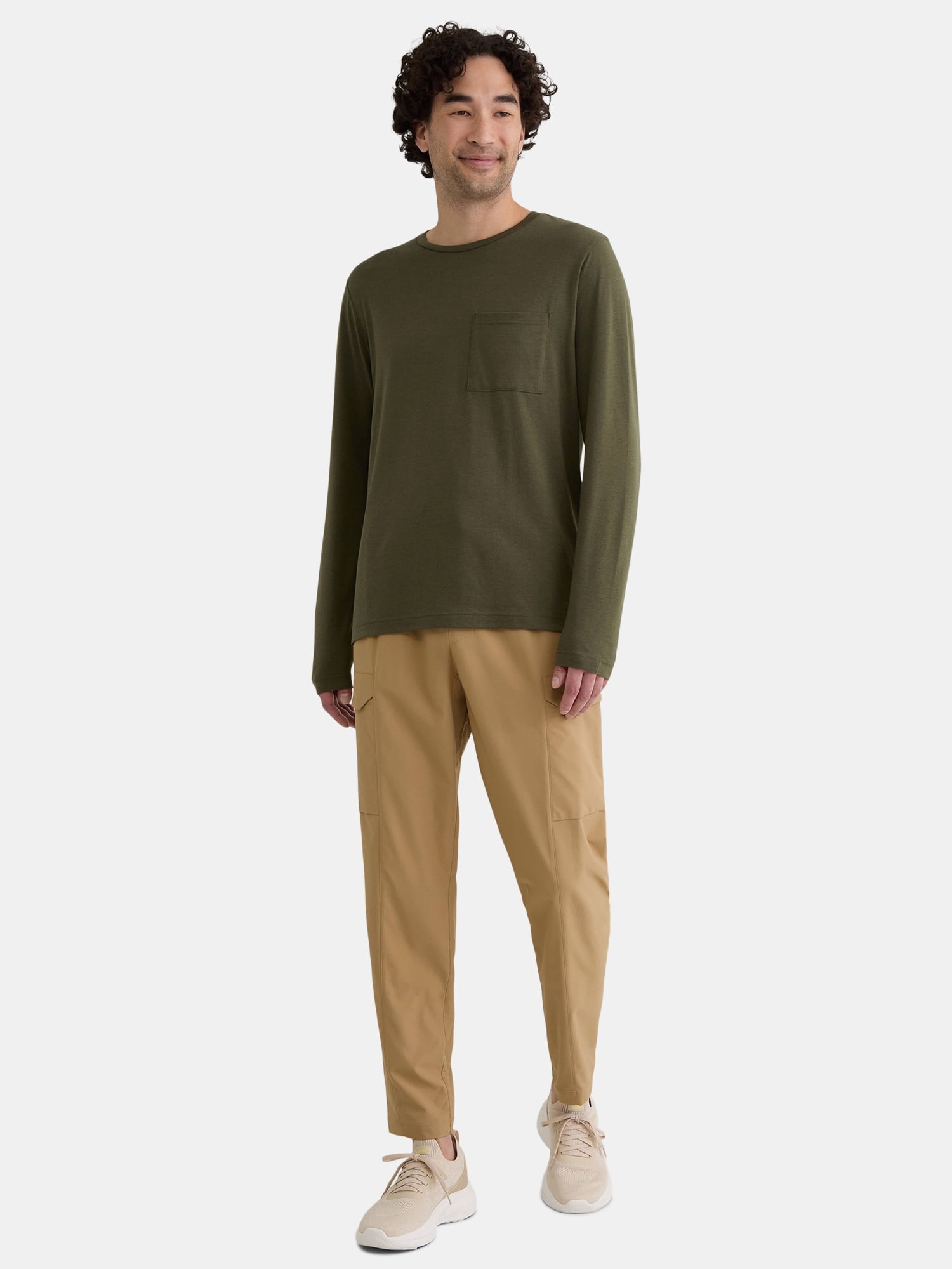 Athletic Works Men's and Big Men's Tri Blend Long Sleeve Pocket Tee, Sizes XS-5XL