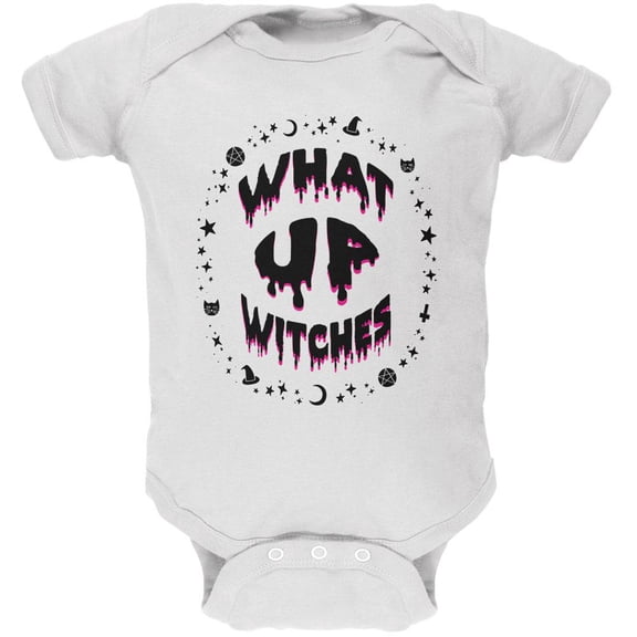 Halloween What Up Witches Witchy Elements Black Text Soft Baby One Piece White 18 Month