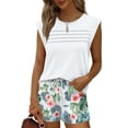thumbnail image 5 of 2 Piece Short Sets for Women Summer Vacation Outfits Cap Sleeve Tops and Floral Shorts Set Hawaiian Beach Clothes Green XL, 5 of 6