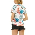 thumbnail image 3 of INSPIRE CHIC Women's Floral Leaves Print Beach Button Down Collar Shirt Top XL White Blue, 3 of 5