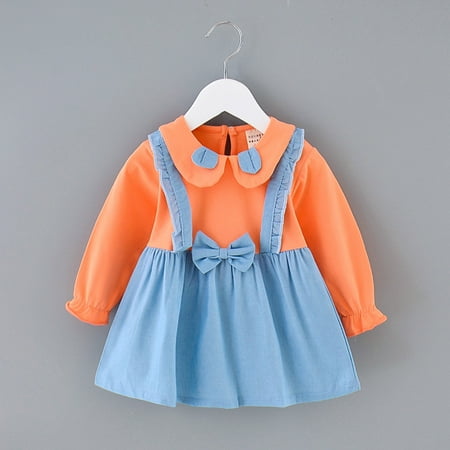 

Augper Toddler Dress Winter Fall Dresses Clearance Toddler Kids Baby Girls Cartoon Doll Collar Sling Dress Clothes Outfits Orange