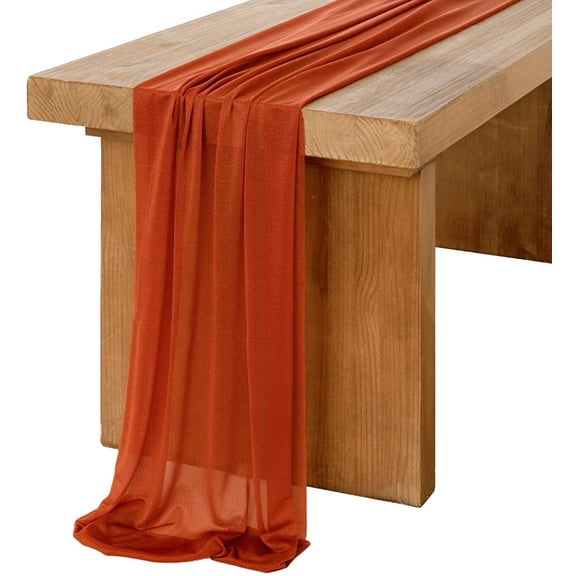 KKFEN-Ling's Moment 14Ft Terracotta Sheer Chiffon Like Table Runner Rust Tablecloth for Wedding Rustic Boho Party Bridal Shower Decorations Birthday Party Fall Decor Burnt Orange
