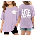 thumbnail image 2 of Girls T Shirts Size 3-4 Short Sleeve Casual Round Neck Fashion Cute Print T-Shirt Soft and Comfortable Oversized Pullovers(Letter, X04-Light Purple, 3-4 Years), 2 of 6