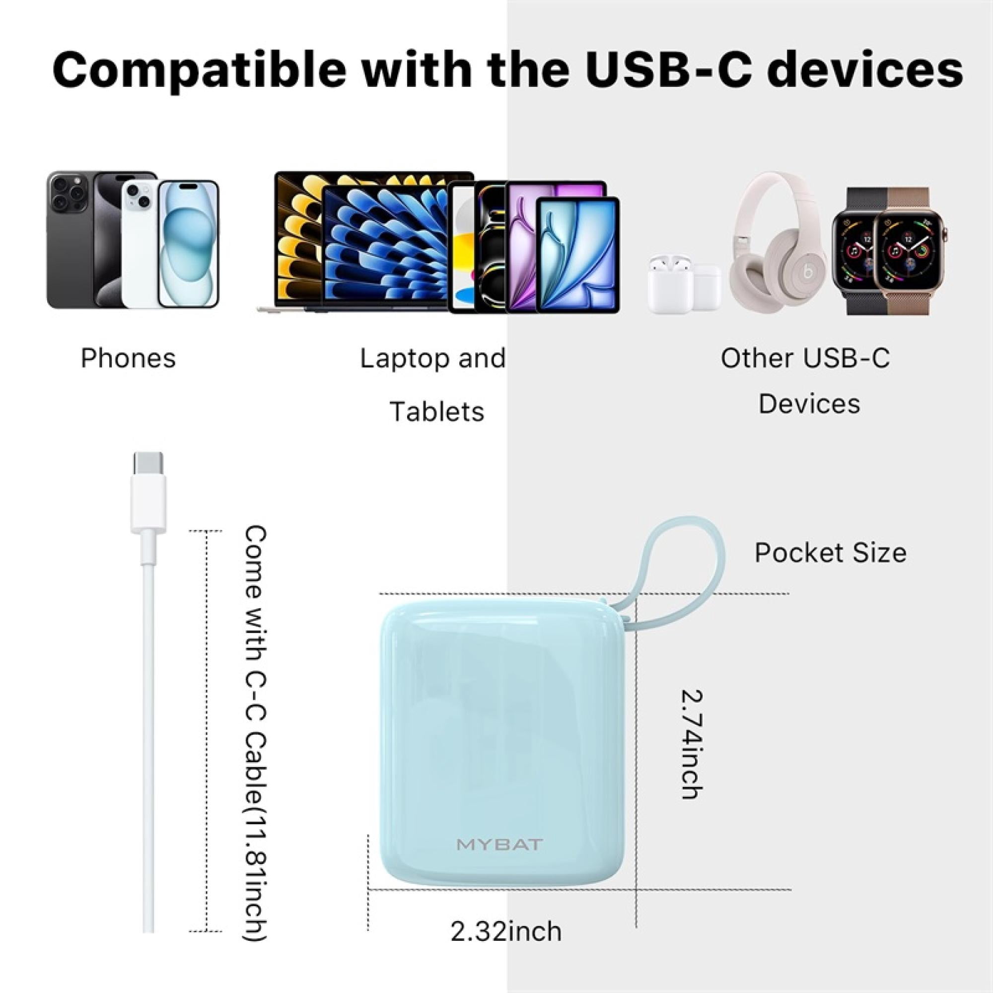 2-Pack 10,000 mAh Portable Power Banks with Built-In USB‑C Cable – Dual Device Charging, Compact Design Combo