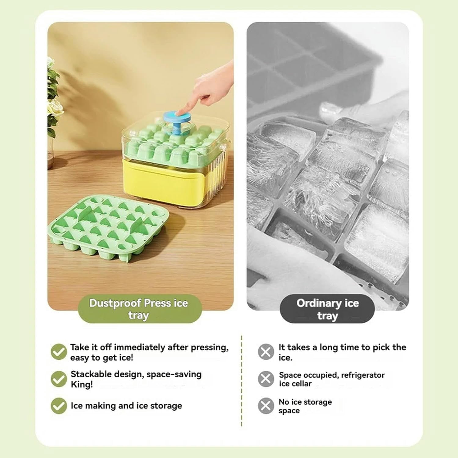25/50 Grid Ice Cube Mold Press Type Tray With Storage Box Freezer Maker Homemade Ice Beverage Beer-White-Single Layer