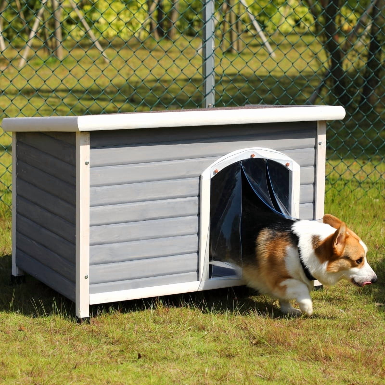 Medium Wooden Outdoor Dog House, Waterproof Roof, Elevated Floor, Adjustable Plastic Feet, Red