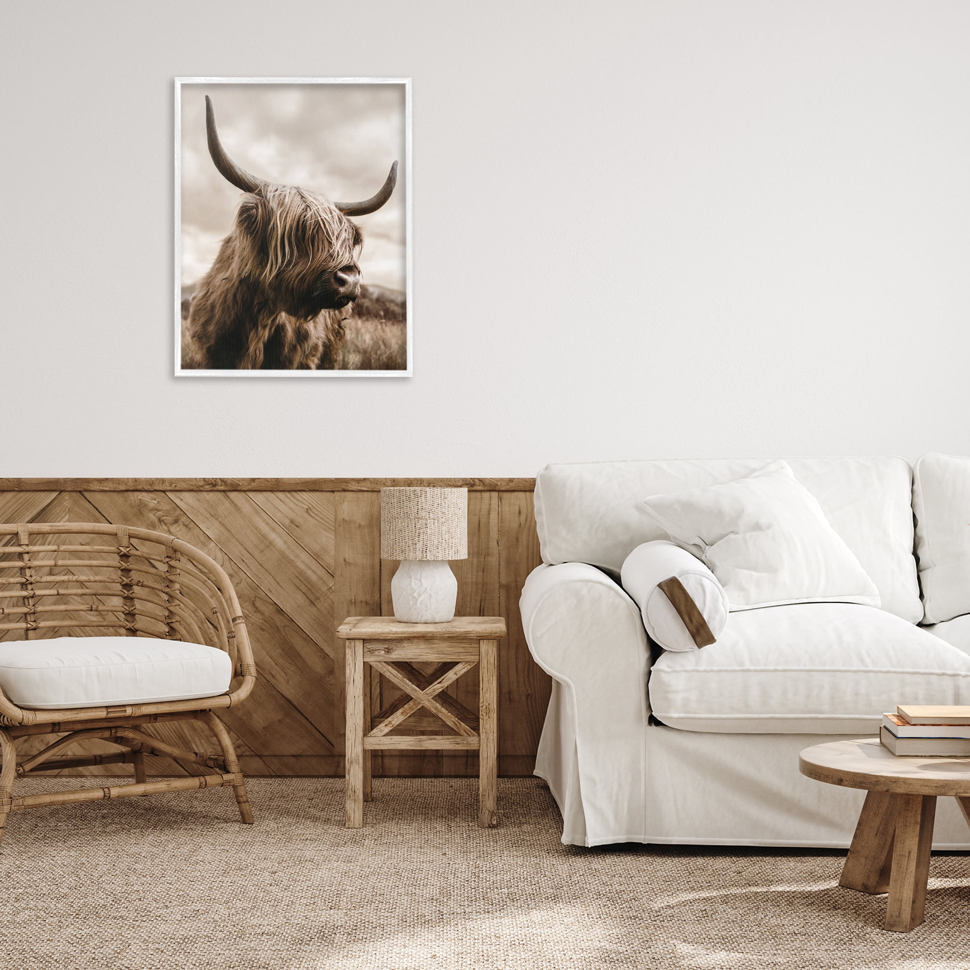 Stupell Industries Highland Cow on Windswept Moor White Framed Giclee Art, design by CAD Designs