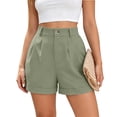 thumbnail image 5 of IYYVV Womens Summer High Waist Cotton Linen Shorts Roll Up Pleated Wide Leg Shorts with Pockets Mint Green L, 5 of 5