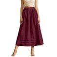 thumbnail image 2 of qelini Linen Max Skirt for Women Long Skirt Pocket Elastic High Waist A-line Skirt Solid Color Beach Casual Skirt, 2 of 6