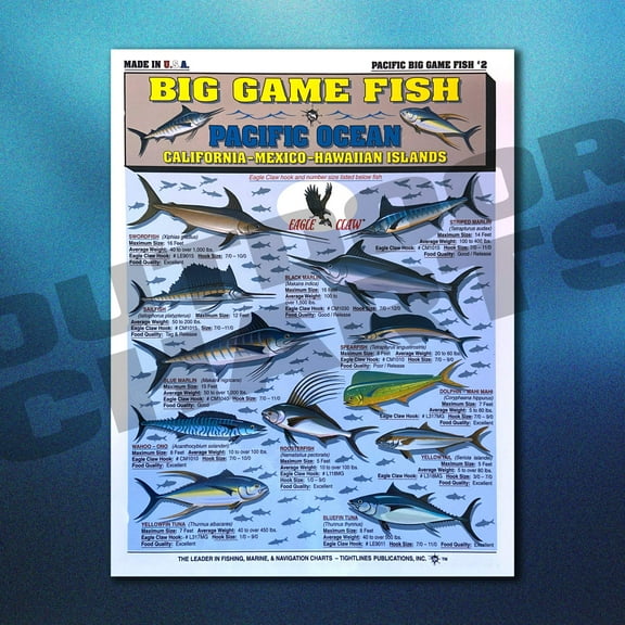 Pacific Ocean Big Game Fish Identification Chart #2 (California, Mexico, Hawaiian Islands)