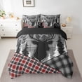 thumbnail image 2 of Feelyou Rustic Wildlife Deer Bedding Comforter Set 7 Pieces, Red Grey Checkered Buffalo Full Bedding Set, Vintage Western Farmhouse Reversible Fitted Sheet Flat Sheet, Luxury Bedroom Decor, 2 of 7