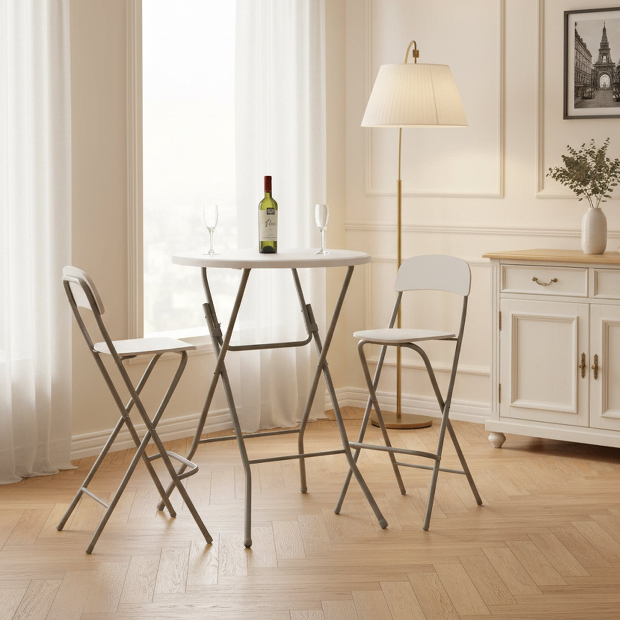 Homy Casa 31.5" Folding Table, Portable Indoor High Top for Gatherings, Dining, and Parties, White