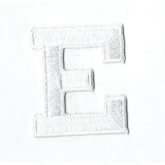 Alphabet Letter - E - Color White - 2" Block Style - Iron On Embroidered Applique Patch
